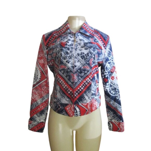 St John Sport Jackets & Blazers - Vintage St John Sport Paisley Bold Print Zip Up Jean Jacket Size Small
